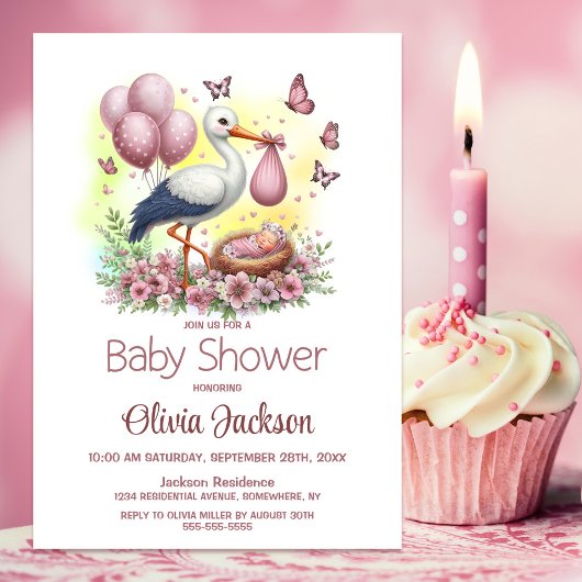 Invitation Baby shower de fille de bébé Stork