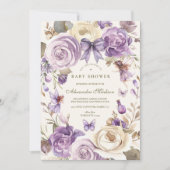 Invitation Baby shower de fille de bois de fée pourpre (Devant)