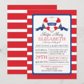 Invitation Baby shower de fille de bouée cardiaque marine mod (Devant / Derrière)