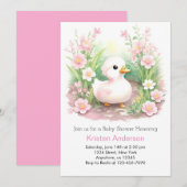 Invitation Baby shower de fille de canard Fleur sauvage rose (Devant / Derrière)