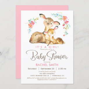 Invitation Baby shower de fille de cerfs de Woodland