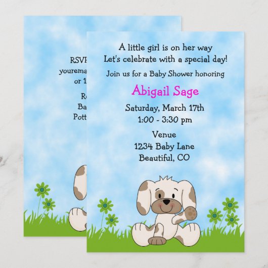 Invitation Baby shower de fille de chien de chiot mignonne (Devant / Derrière)