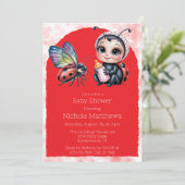 Invitation Baby shower de fille de coccinelle et papillon (Debout devant)
