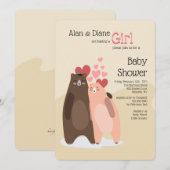 Invitation Baby shower de fille de couple d'ours (Devant / Derrière)