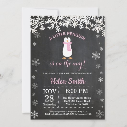 Invitation Baby shower de fille de flocon de neige d'hiver de (Devant)