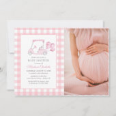 Invitation Baby shower de fille de golf rose En vichy photo (Devant)