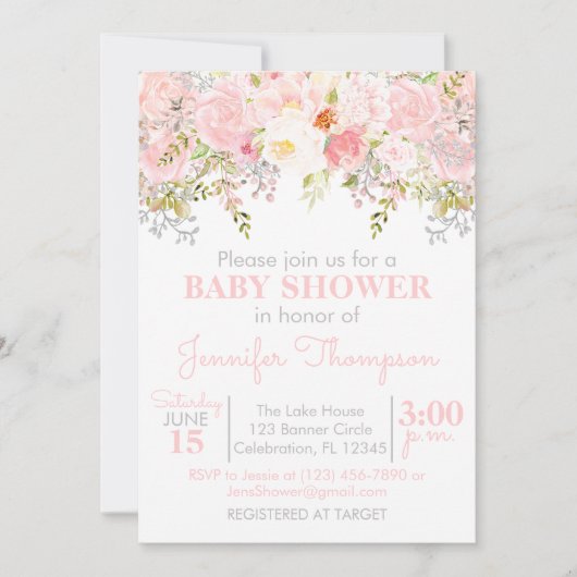 Invitation Baby shower de fille de jardin floral (Devant)