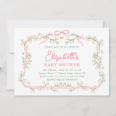 Invitation Baby shower de fille de jardin rose et vert de pri (Devant)