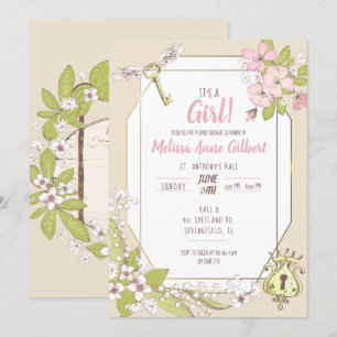 Invitation Baby shower de fille de jardin secret