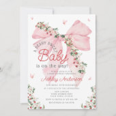 Invitation Baby shower de fille de la boule rose fraise (Devant)