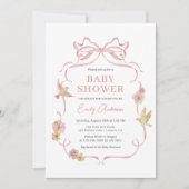 Invitation Baby shower de fille de la Bow Bow Fleur sauvage r (Devant)