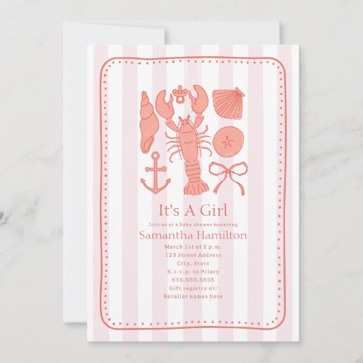 Invitation Baby shower de fille de la cabote rose de la cabot (Devant)
