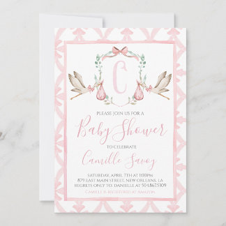 Invitation Baby shower de fille de la cigogne rose Preppy Sud