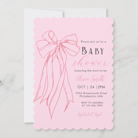 Invitation Baby shower de fille de la coquette rose à la main (Devant)