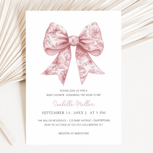 Invitation Baby shower de fille de la croupe rose