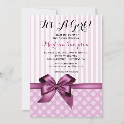 Invitation Baby shower de fille de la croupe rose (Devant)