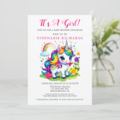 Invitation Baby shower de fille de licorne magique enchantée (Debout devant)