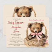 Invitation Baby shower de fille de l'ours de bébé (Devant / Derrière)