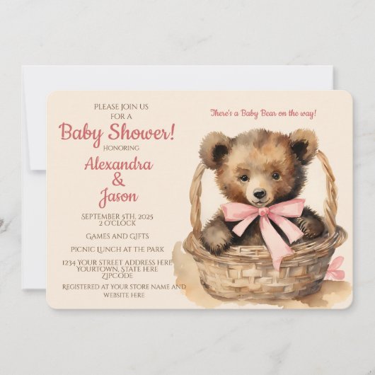 Invitation Baby shower de fille de l'ours de bébé (Devant)