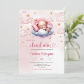 Invitation Baby shower de fille de l'ours en peluche couché n (Debout devant)