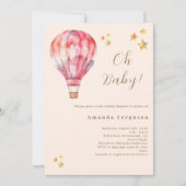 Invitation Baby shower de fille de pêche rose en ballon à air (Devant)