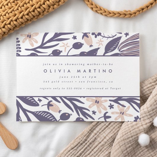 Invitation Baby shower de fille de Pêche violet Fleur sauvage