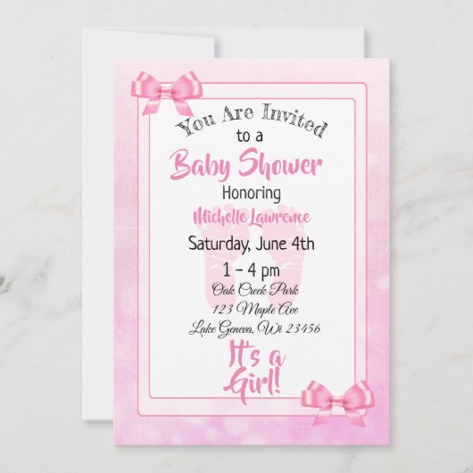 Invitation Baby shower de fille de Pink Bows (Devant)