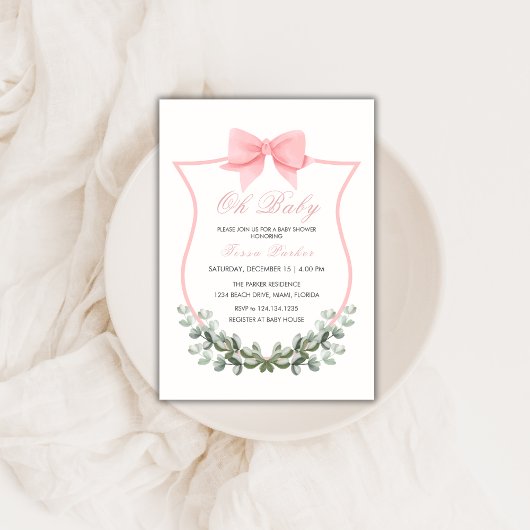 Invitation Baby shower de fille de poitrine rose simple Eucal