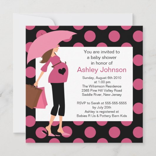 Invitation Baby shower de fille de rose de maman de mod (Devant)