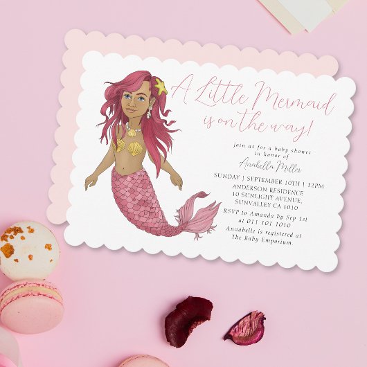 Invitation Baby shower de fille de sirène rose moderne