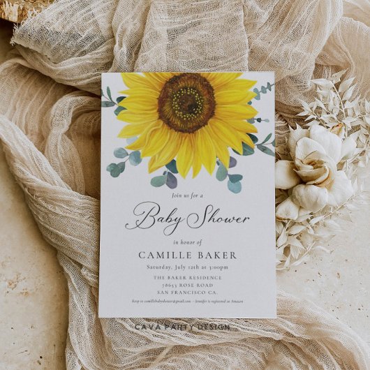 Invitation Baby shower de fille de tournesol