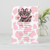 Invitation Baby shower de fille de vache rose Tan Highland (Debout devant)
