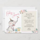 Invitation Baby shower de fille d'éléphant de Boho (Devant)
