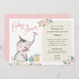 Invitation Baby shower de fille d'éléphant de Boho