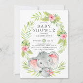 Invitation Baby shower de fille d'éléphant rose (Devant)