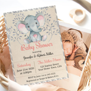 Invitation Baby shower de fille d'éléphant rose