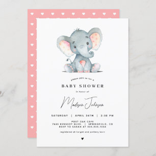 Invitation Baby shower de fille d'éléphant rose