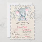Invitation Baby shower de fille d'éléphant rose (Devant)