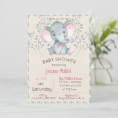 Invitation Baby shower de fille d'éléphant rose (Debout devant)