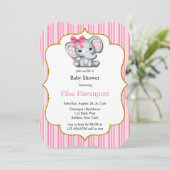Invitation Baby shower de fille d'éléphant rose gris (Debout devant)