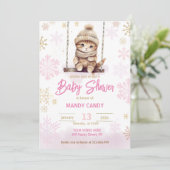 Invitation Baby shower de fille d'hiver Pink Snowf (Debout devant)