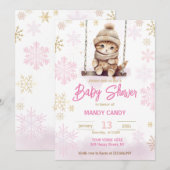 Invitation Baby shower de fille d'hiver Pink Snowf (Devant / Derrière)