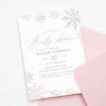 Invitation Baby shower de fille d'hiver Pink Snowflake<br><div class="desc">Invitations amis et famille à partager dans la joie de l'arrivée de votre petite personne avec cette invitation à baby shower à thème de flocon de neige rose et argent.</div>