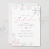 Invitation Baby shower de fille d'hiver Pink Snowflake (Devant)