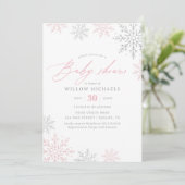 Invitation Baby shower de fille d'hiver Pink Snowflake (Debout devant)