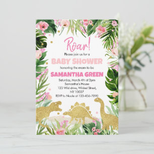 Invitation Baby shower de fille Dinosaur