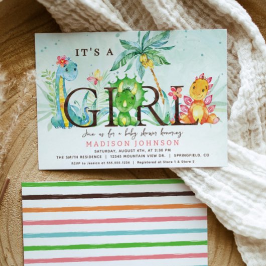 Invitation Baby shower de fille Dinosaur