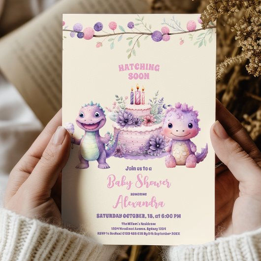 Invitation Baby shower de fille Dinosaur