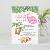 Invitation Baby shower de fille Dinosaur tropical (Debout devant)