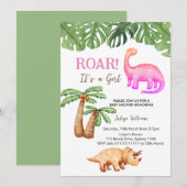 Invitation Baby shower de fille Dinosaur tropical (Devant / Derrière)